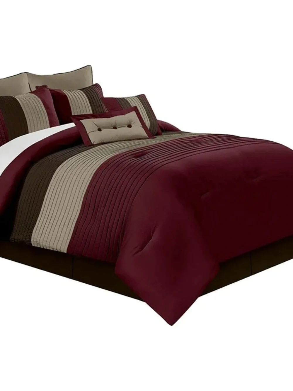 Elegant Burgundy and Taupe Striped Comforter Set - Home Bedding